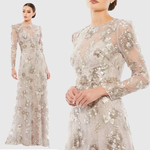 Mac Duggal Embroidered Illusion Long Sleeve Sequin Lace Evening Gown Size 8 NWT - Picture 1 of 11